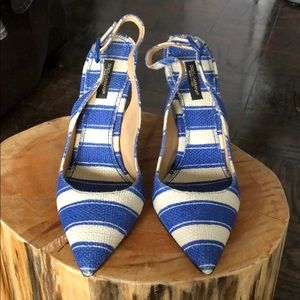 Blue & white sling back heels 4 & 1/2 inch